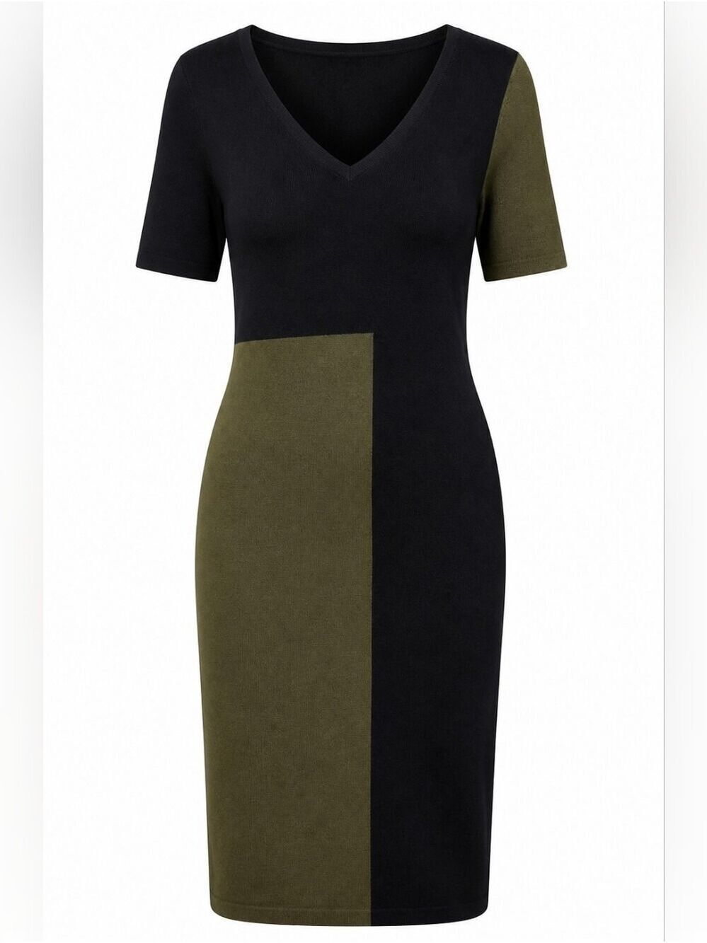 COS Knit Midi Shift Dress Navy Green Colorblock Small NWT Office Career Academia